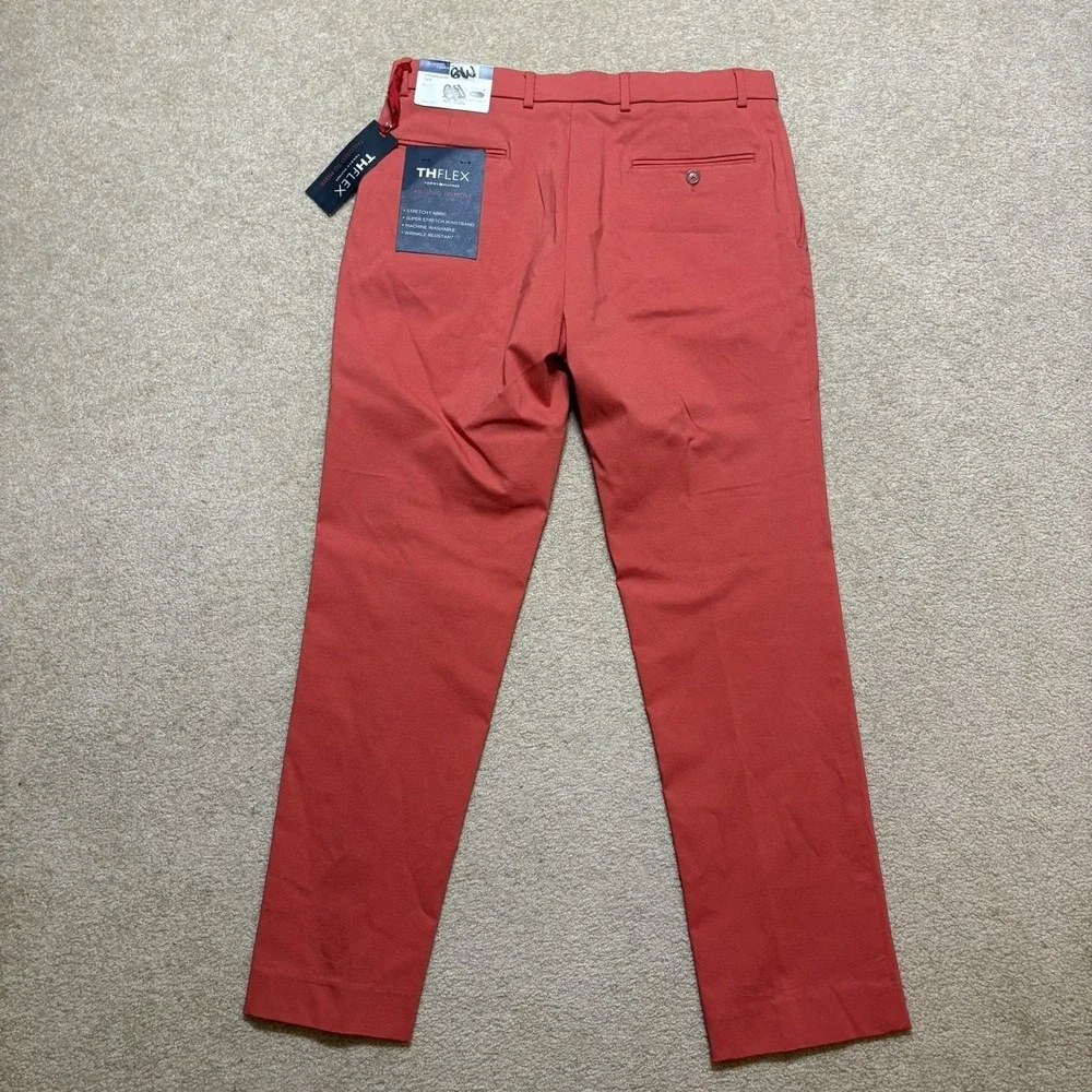 NWT Tommy‎ Hilfiger Pants Mens 33x30 Orange TH Flex Tate Chino Stretch Casual